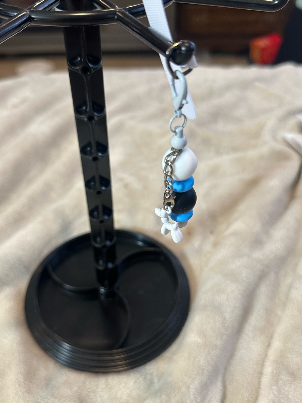 Beaded phone Charm Keychain with balloon dog Accent - White, Blue, Black